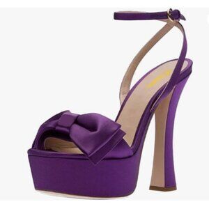 Milooey shoes Purple Open Toe Platform Chunky High Heel Cross Ankle Strap Sandal